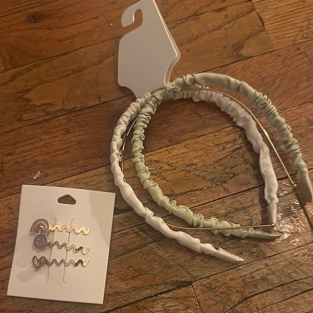 Evsie Satin Headbands Set - Green and White